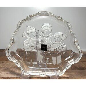 Mikasa Crystal Christmas Carolers Relish Dish 8" Scalloped Edge